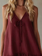 V-Neck Tie Front Ruffle Hem Mini Dress